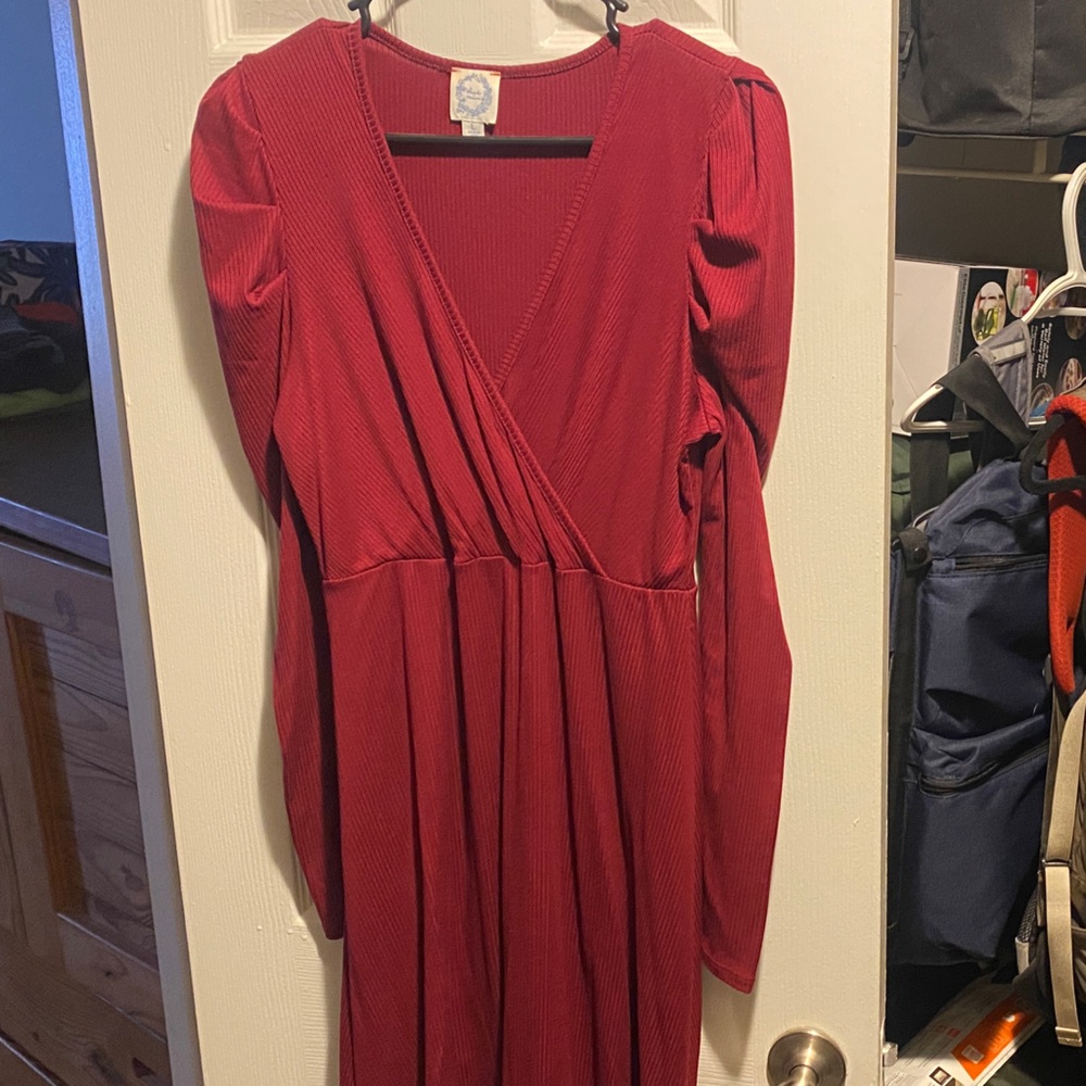 Blue Rain Deep Red Long Sleeve Short Dress